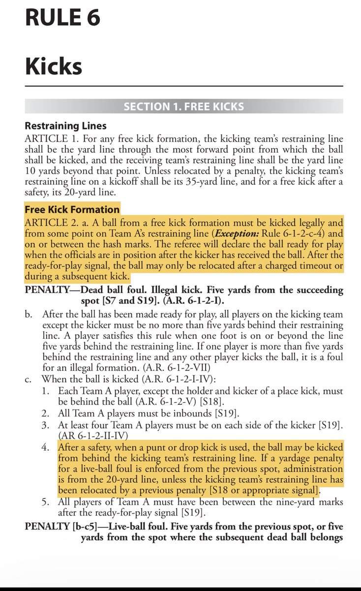 reggietheref's tweet photo. @dannykanell @jasongordo626 You’re only allowed to use a drop kick following a safety from behind the restraining line.  This kickoff was not following a safety so a drop kick wasn’t legal from behind the 35 yard line. https://t.co/HoRKNZB8wh