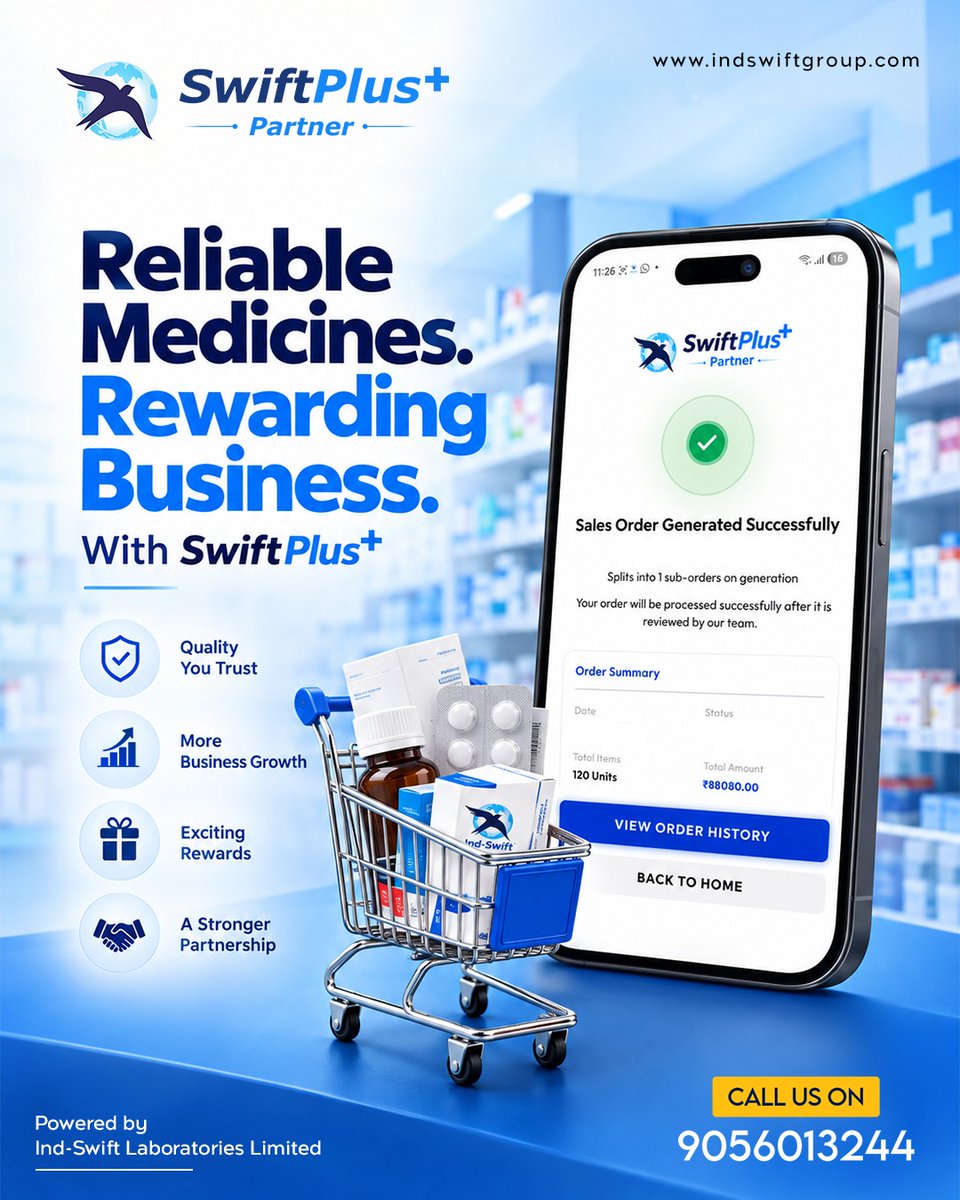 indswiftlabs's tweet photo. Reliable medicines, rewarding business, and a partnership built for growth. π
π Call us at 9056013244 to know more.
#SwiftPlusPartner #IndSwift #PharmaPartners #Pharmaceuticals #MedicineBusiness #BusinessGrowth #PharmaIndustry #HealthcareBusiness https://t.co/ogJcuctsob