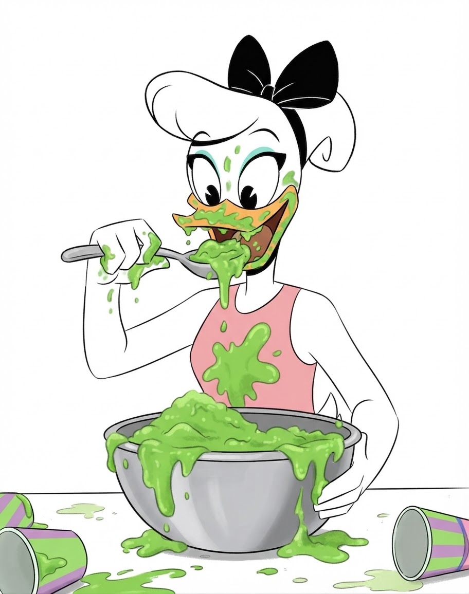 ACanine65327's tweet photo. Daisy Duck eating tasty paste &amp; being messy about it (https://t.co/VDN9pfEbjW, Gemini-3.1)

#DaisyDuck #Ducktales #Ducktales2017 #DisneyDuckuniverse #Duckverse #TastyPaste https://t.co/LbIHMUBWhJ