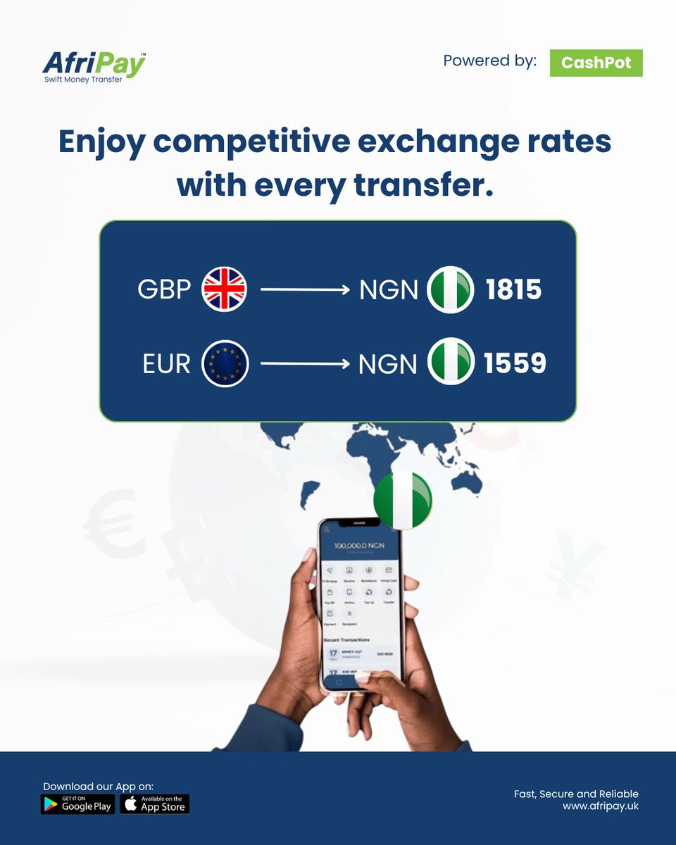 Afripay_Uk's tweet photo. More value when you send. More peace of mind when it gets home.
Whether you’re supporting family, sorting out bills or handling everyday needs, send with AfriPay and make every transfer count.
Download AfriPay and get started today.
#AfriPayEasyPay #BetterRate #EuropeToAfrica https://t.co/aFrfDaQlxs