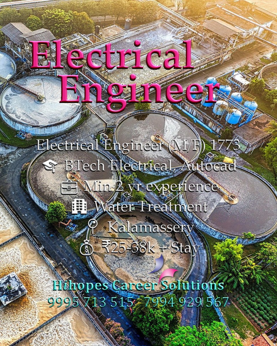 Hihopesin's tweet photo. ๐ข Electrical & Electronics Engineer (M/F) 1786
๐ ITI/Diploma/BTech Electrical/Electronics
๐ผ Fresher or experienced
๐ข Manufacturing
๐ Kalamassery
๐ฐ โน15-20k
Apply ๐ https://t.co/bt5AfwV7X1
9895333269
Hihopes
#ElectricalEngineer #ElectronicsEngineer #EEEJobs #Hihopes https://t.co/1TFfRcAtJf