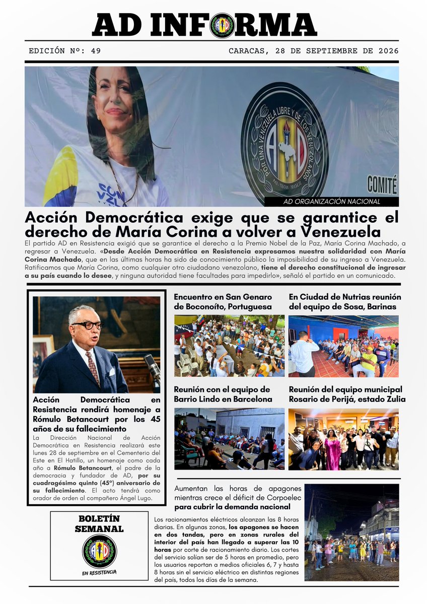 ADemocratica's tweet photo. Boletín informativo semanal, 28 de septiembre de 2026. AD Informa. https://t.co/SXL7U475eI