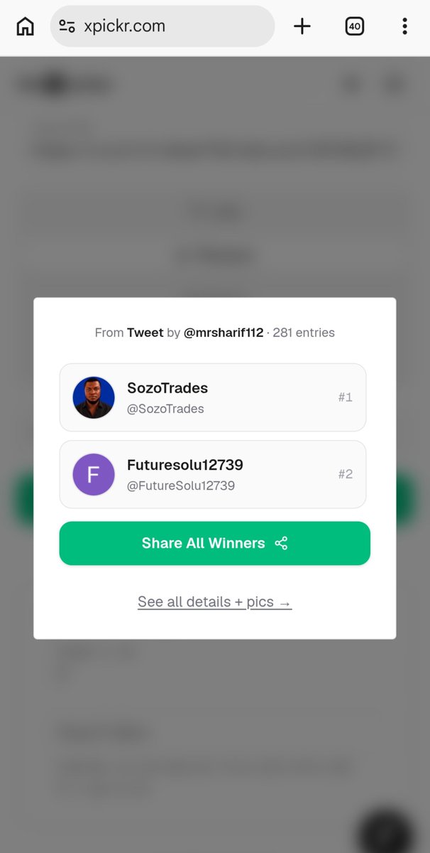 mrsharif112's tweet photo. Congrats xpickr Winners - built by @xpickr - @SozoTrades @FutureSolu12739 https://t.co/Gcv4eCpznK

Dm with ur email to claim ur account 
@SozoTrades 
@FutureSolu12739 https://t.co/wPVFvwGJhi