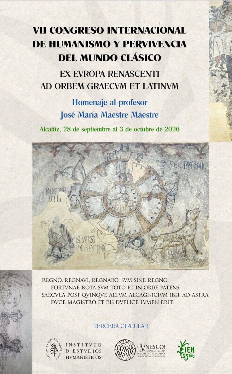 JoaquimPinheiro's tweet photo. VII Congreso Internacional de Humanismo y Pervivencia del Mundo Clásico. Homenaje al profesor José María Maestre Maestre» (Alcañiz, IEH, 28 de septiembre al 3 de octubre de 2026).
https://t.co/vPznHyy1bg https://t.co/S3WZETFIRC