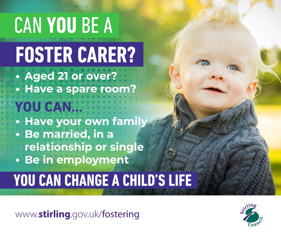 StirlingCouncil's tweet photo. 👨‍👩‍👧 A child in your community could be waiting for someone like you.

Foster carers come from all walks of life. Whether you're single, married, working or retired, you may be able to offer the stability and care a child needs.

By opening your home, you can help build confidence, create opportunities and shape brighter futures. As a foster carer with Stirling Council:   

👉  Full training will be provided
👉  Ongoing professional support throughout your foster carer journey
👉  Fees and allowances paid. 

For more information speak to our Family Care Team on 01786 404040 or visit: https://t.co/0u8Fbrltma. 

#Stirling #Fostering