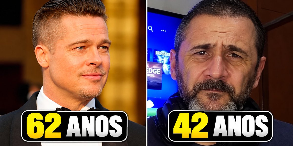 DougMad4K's tweet photo. Sim, Prata Gamer sem limites é  20 anos mais novo que Brad Pitt. https://t.co/oYRPPhrAly
