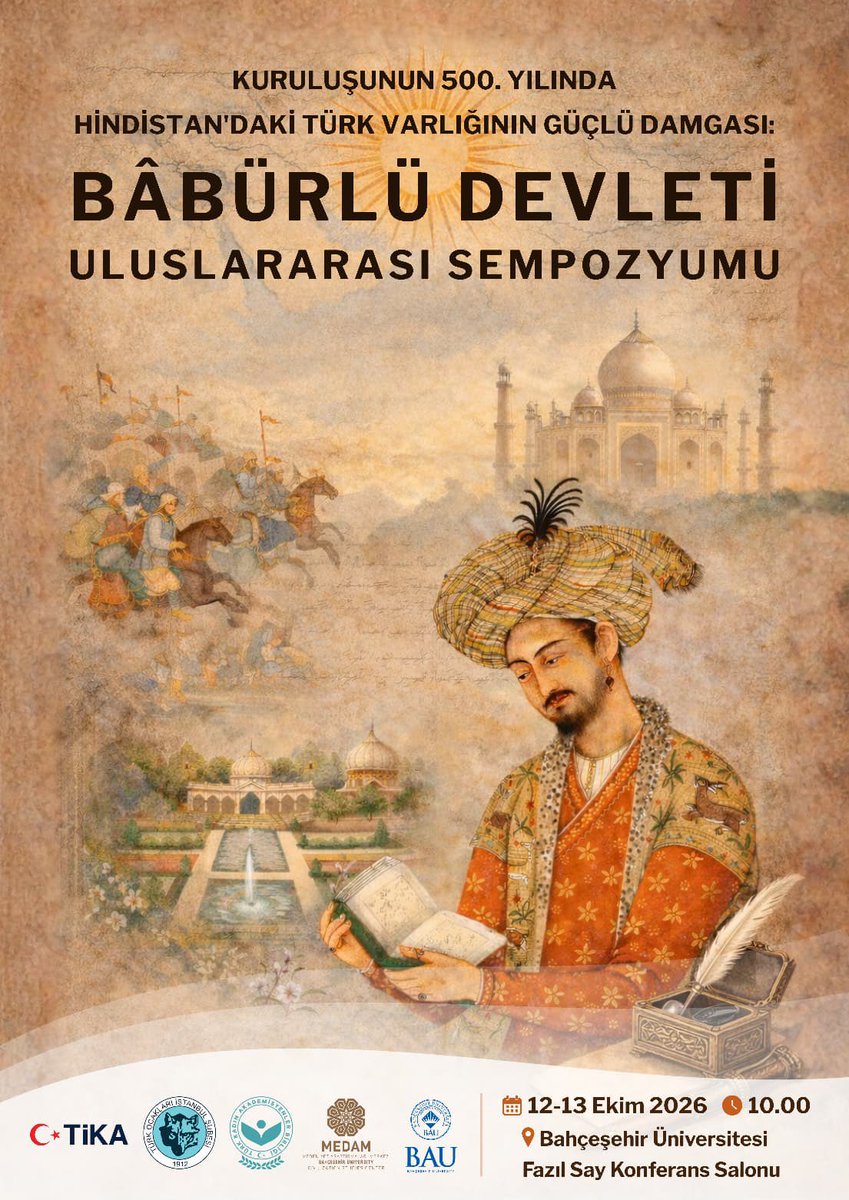 turk_kab19's tweet photo. BÂBÜRLÜ DEVLETİ ULUSLARARASI SEMPOZYUMU

Türk tarihinin önemli devlet ve medeniyetlerinden biri olan Bâbürlü Devleti’nin kuruluşunun 500. yılı vesilesiyle, Hindistan’daki Türk varlığının tarihî, siyasî, kültürel ve medeniyet boyutlarının ele alınacağı + https://t.co/qKN085oQqa
