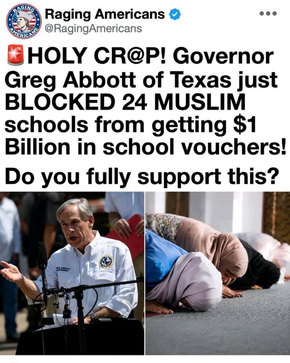laurenboertv's tweet photo. BOOM! Governor Greg Abbott's bold move to block 24 Muslim schools from receiving $1 billion in taxpayer funded school vouchers is a victory for common sense and fiscal responsibility Public dollars shouldn’t fund institutions promoting ideologies against American and Western Val https://t.co/v0wEbKF1wW