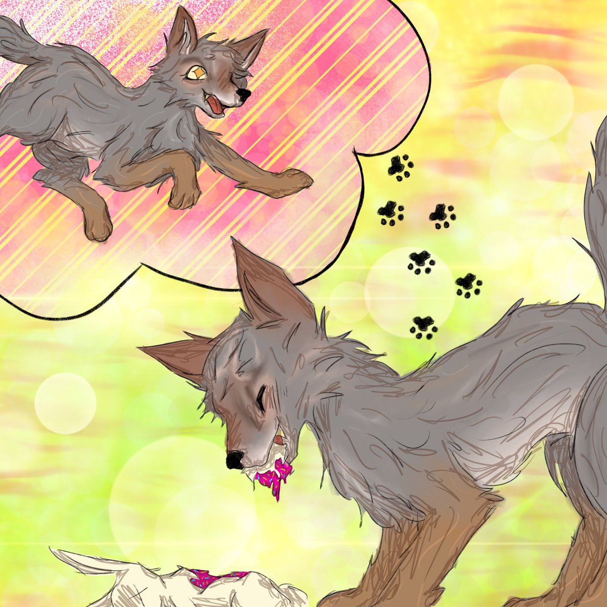77zombiez77's tweet photo. was making a book for one of my classes and these are my favourite pages out of it. its about a coyote pup named willow https://t.co/ysIbdqczX5