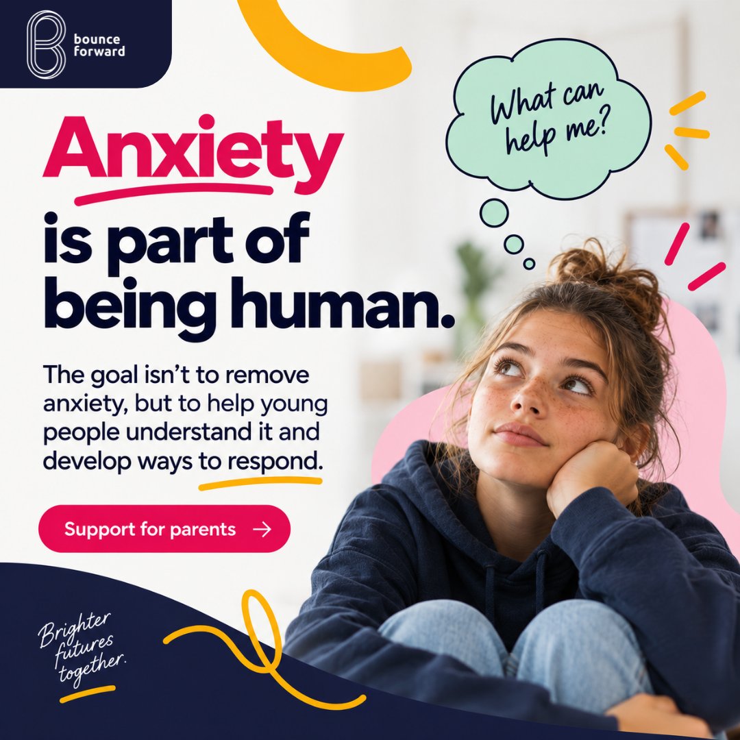 bounceforward's tweet photo. Psychological fitness doesn’t promise a life without anxiety.

It develops greater understanding, choice and agency when anxiety appears.

Explore Bounce Forward’s psychological fitness support for parents:
https://t.co/9OaKdcW059 https://t.co/iqZy8XFnG9