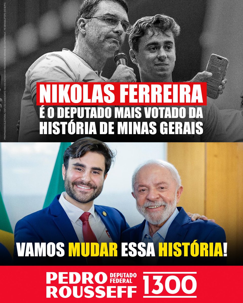 pedrorousseff's tweet photo. MINAS GERAIS MERECE UM DEPUTADO DE VERDADE!

VOTE PEDRO ROUSSEFF 1300 - DEPUTADO FEDERAL POR MG! 👊🇧🇷 https://t.co/WBZif3weMi