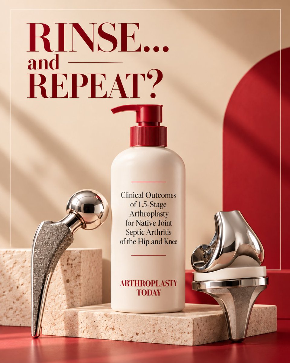 ArthroToday's tweet photo. Lather. Rinse. Repeat? 🧴 

A new #ArthroplastyToday study of 45 hips and knees found ~3 in 4 patients treated with 1.5-stage arthroplasty needed no revision at 1 year, and only 6.7% were revised for surgical complications. The "repeat" step may be optional. https://t.co/RVBSZfC5Oy