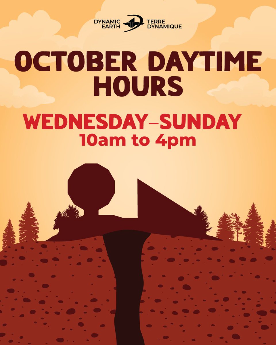 ScienceNorth's tweet photo. REMINDER: Science North is closing early TODAY at 1:30pm to give our staff time to come together for an afternoon of learning, reflection and conversation ahead of Orange Shirt Day and the National Day for Truth and Reconciliation. 🧡

Planning a visit to Dynamic Earth? Our October daytime hours start this week! Dynamic Earth will be open Wednesday–Sunday from 10am–4pm.

Plan your visit at https://t.co/hqlzSo0jr7