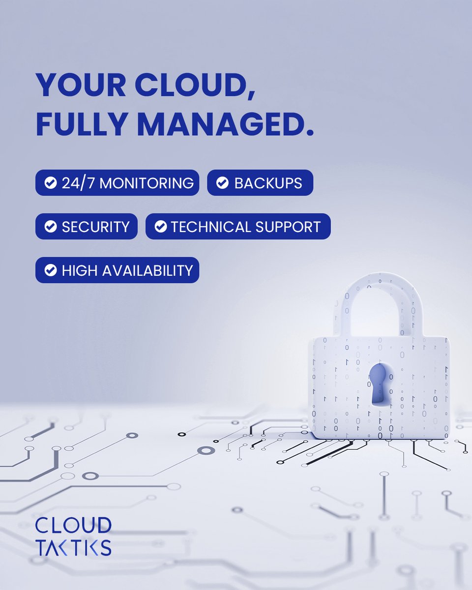 cloudtaktiks's tweet photo. From day-to-day monitoring to long-term resilience, our team manages the technology behind your cloud so you can stay focused on your business.
Looking for a fully managed cloud environment? Letโs talk.
#CloudTaktiks #ManagedCloud #CloudServices #CloudSecurity #CloudMonitoring https://t.co/ENL50am7sa
