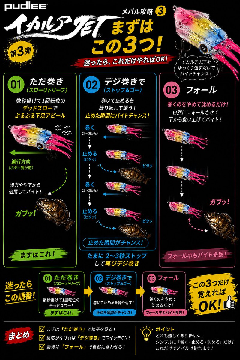 AriBoW_ss's tweet photo. 何かと難しそうなイメージを持たれることの多いイカルアJETですが…釣り方や釣れ方は未だ未開拓部分が多いと思ってます🤔
ですので皆さん……オレらで新しい釣れ方見つけちゃわない?😎✨
ってなことで、また再びみんなで盛り上げていきましょーー♪
これ拡散してねー🤩
#PUDLEE
#イカルアJET
#PR https://t.co/2YIfmtFdxq
