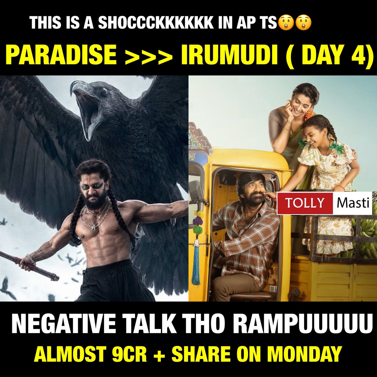 tollymasti's tweet photo. Ee Talk tho Ela Raa 🙇‍♂️🙇‍♂️🙏🔥🔥🥵🥵

#Nani #TheParadise #Irumudi #Tollymasti @tollymasti https://t.co/8rTgSXvNvx