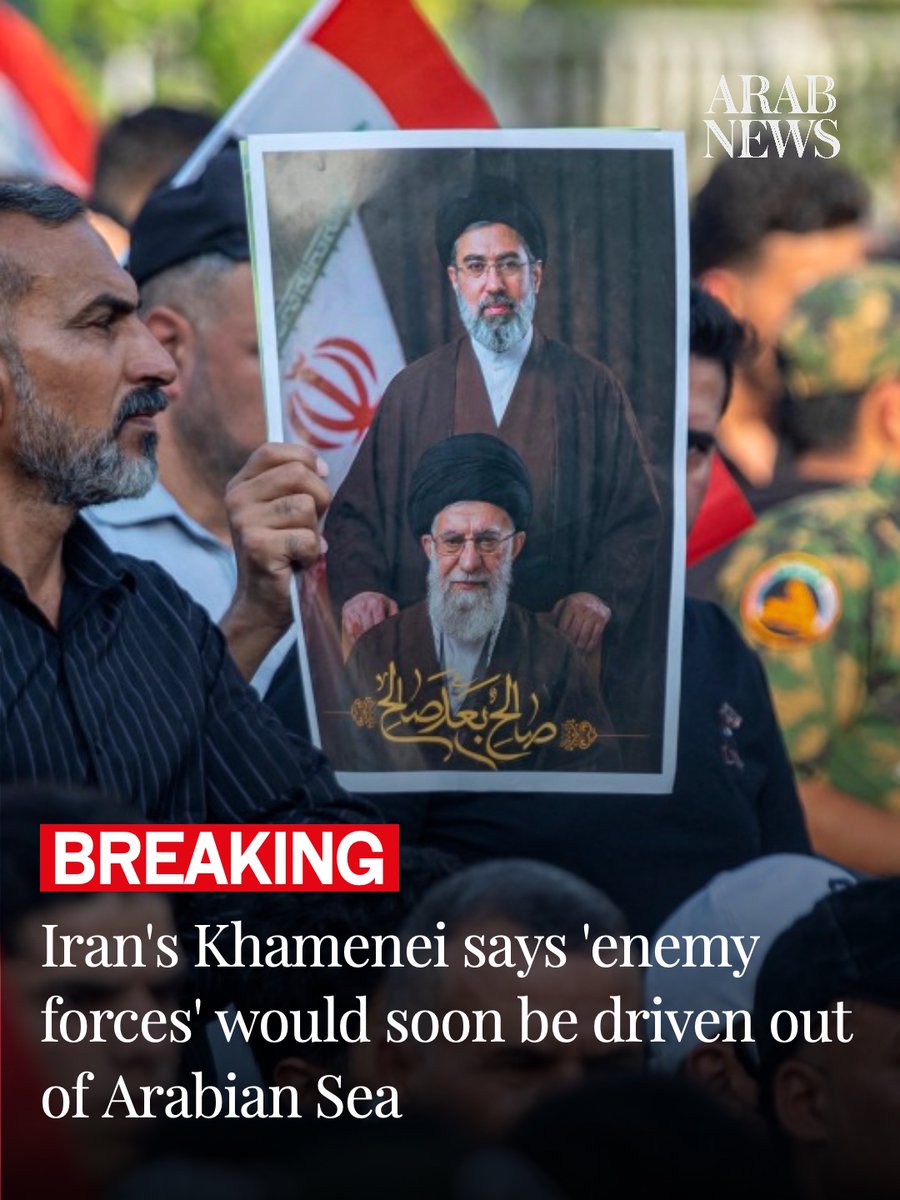 arabnews's tweet photo. 🔴 BREAKING: Iran's Khamenei says 'enemy forces' would soon be driven out of Arabian Sea https://t.co/Il7QsmLt9i https://t.co/qxn8Vm1lpr