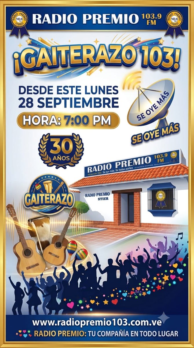 RadioPremio's tweet photo. Hoy iniciamos 7 pm la temporada XXX de Gaiterazo tu programa de fin de año en Socopò y Barinas. https://t.co/LFBC932mgF