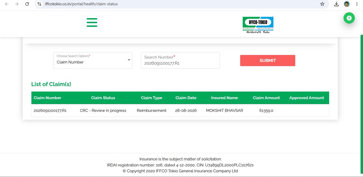 Hirbhavsar's tweet photo. Dear @IFFCO__TOKIO I am loyal customer of IFFCO tokio and raised claim of my son Hospital surgery Claim: 2026091100177.R1 request to you please approve immediately. @jagograhakjago https://t.co/sX28XTdj1f