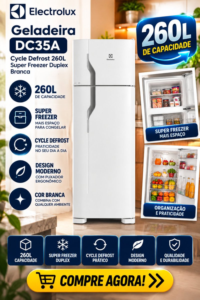 WillisdosSw2's tweet photo. 🧊🔥 MAIS ESPAÇO PARA SUA COZINHA!

🧊 Geladeira Electrolux DC35A — 260L
❄️ Duplex + Super Freezer
✨ Cycle Defrost
🤍 Cor branca
🚨 EM OFERTA!
🛒 Confira aqui 👇
https://t.co/hstTMGkMRr
#Geladeira #Electrolux #Eletrodomesticos #Oferta https://t.co/sohfoP3AnU