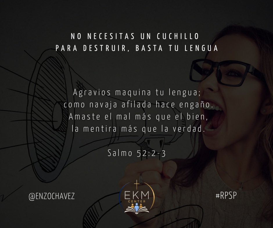 EnzoChavez's tweet photo. Salmo 52
El chisme puede viajar más rápido que la verdad, pero deja heridas profundas. Una palabra irresponsable puede destruir una reputación. Antes de repetir algo, detente. No todo lo que escuchas necesita ser contado. Usa tus palabras para construir. #rpsp #OneVoice27 https://t.co/g3Yt5bU6MF