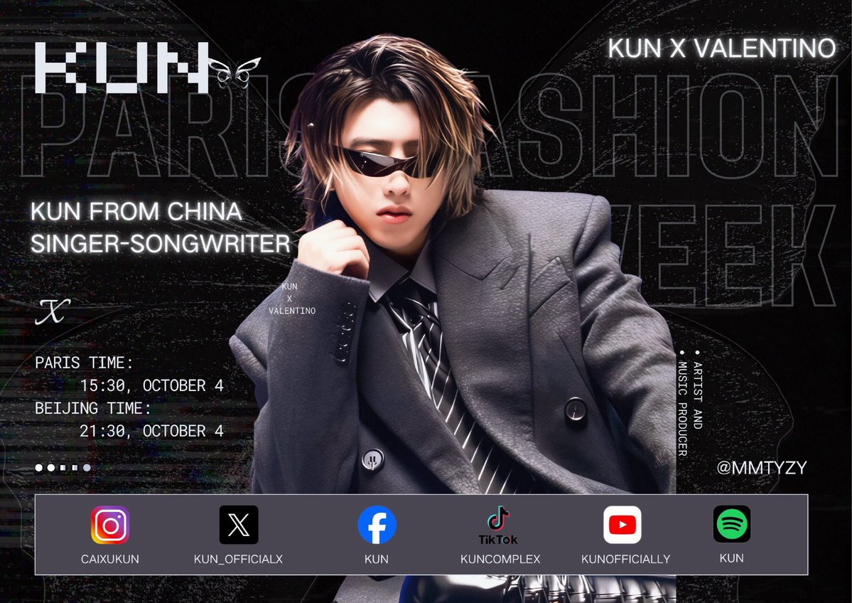 k484639004's tweet photo. The celebrated Chinese artist KUN arrives at Paris Fashion Week, proving how music and couture can inspire one another.

KUN for Valentino in paris
#KUN #valentino #KUNxValentinoSS27 #ValentinoSS27
@kun_officialx @MaisonValentino https://t.co/cLI3zzKD0q