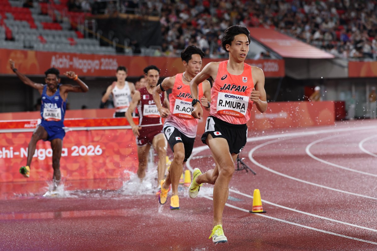 Getsuriku's tweet photo. #名古屋アジア大会
男子3000m障害
三浦龍司（SUBARU）が貫禄の逃げ切り勝ち！
スタートから先頭を譲らず8分17秒36の大会新でアジア大会制覇🥇！

青木涼真（Honda）は自身の日本歴代2位の自己記録を更新する8分17秒60で銀🥈

日本勢ワンツーの快挙🥇🥈！！ https://t.co/W38pNRuZEb