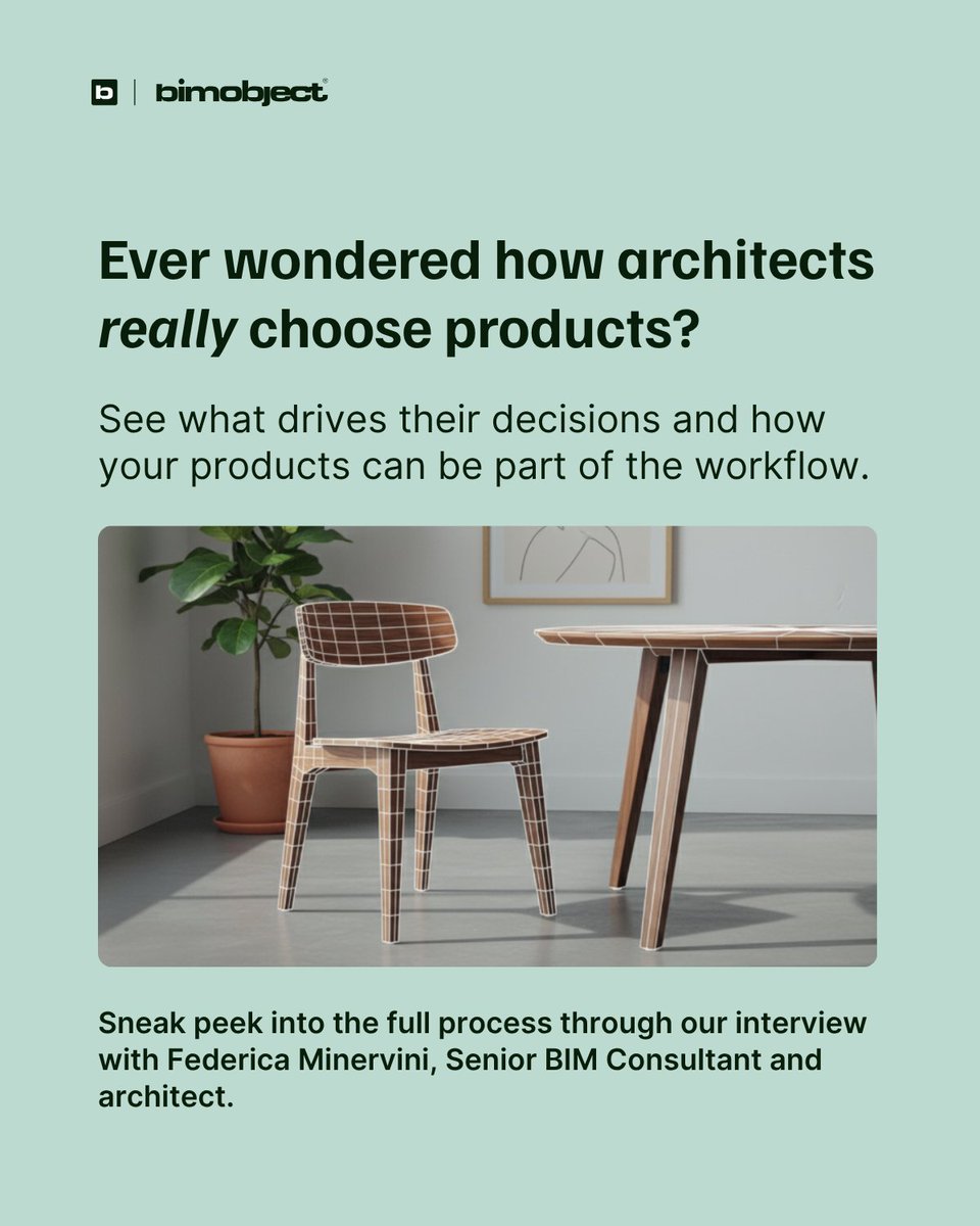 BIMobject's tweet photo. Architects don’t want to spend time on “browsing” products; they integrate them into their workflow. If your files are incomplete or hard to use, your product never enters the design.

📖 Learn how to align with the architect’s workflow → https://t.co/eFijD0zpw9 https://t.co/cmAO0cE30D