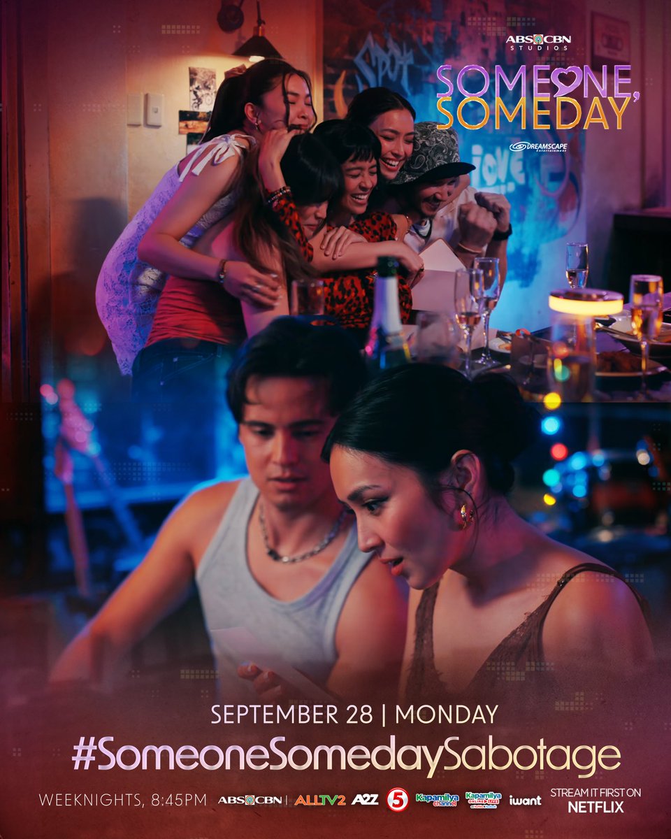 DreamscapePH's tweet photo. Tuloy-tuloy ang success ng Lovelist, tuloy-tuloy na rin ang paparating na stress! #SomeoneSomedaySabotage 💜

#SomeoneSomeday, Weeknights, 8:45PM sa ABS-CBN sa ALLTV2, TV5, A2Z, Kapamilya Channel, at Kapamilya Online Live sa YouTube at Facebook. Stream it first on Netflix https://t.co/YNKAFsddUq