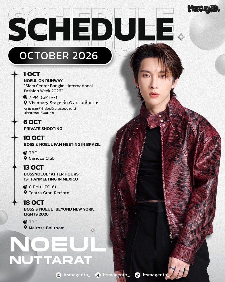 itsMagenta_'s tweet photo. NOEUL SCHEDULE  

🗓️ 1-20 OCTOBER 2026

**ตารางอาจมีการเปลี่ยนแปลงตามสถานการณ์
**The schedule is subject to change according to the situation.

#NoeulSchedule
#NoeulNuttarat 
#S2TheSunset https://t.co/EaytqqT9zT