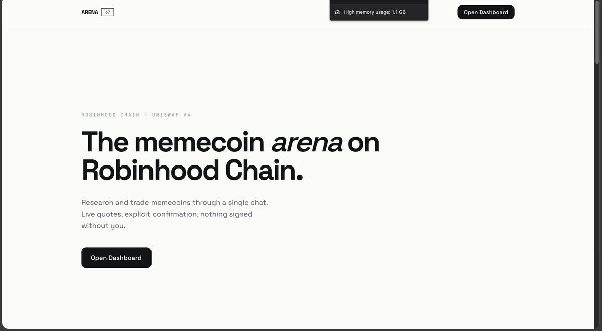 Sabercodes123's tweet photo. An LLM reads every order. A human signs every trade.

I built 𝐀𝐑𝐄𝐍𝐀 𝟔𝟕 with @Knowledge_JO for the @openservai SERV Reasoning hackathon.

A chat-first trading agent for Robinhood Chain. You type what you want to trade, SERV handles the research and reasoning behind it, and one confirm gate is the only path money can move.

We run it live against Robinhood Chain mainnet (chain 4663), with custodial wallets and every new account starting on a paper sandbox.

How a trade gets made:

> SERV reads your intent, searches the token, prices the amount, picks the pool, then re-prices one last time before you confirm. It never signs.

> A research rail keeps the context fresh: trending, new-tokens, holder overlap, transfer folds, and per-token reports straight off the live chain.

> The confirm gate takes the final quote, checks the session and the caps, and executes through the Uniswap Universal Router with a desk-held signer whose keys are encrypted at rest.

Then we tried to break it.

> Double-confirmed the same intent: the claim is idempotent, so it returned the same receipt and fired 0 extra swaps.

> Injected a pool address straight into the confirm body: rejected. Quote ids are opaque and bound to the session that created them.

Sent a confirm from a second session: 401. The intent store only answers its owning session.

Pushed the trade past the cap: refused. MAX_TRADE_USD and MAX_SLIPPAGE_BPS hold even after the model has already produced its intent.

113 tests across 12 suites keep the gate honest.

Each sponsor powers one job in the desk:

@openservai - the reasoning layer: intent, pricing, requotes, and a refusal to sign.
@RobinhoodCrypto - the rails: mainnet settlement through the Universal Router.
@neondatabase - the state: accounts, the sandbox ledger, conversations, and migrations on boot.

One desk, three distinct jobs.

Check it out:
App: https://t.co/fS5GiiiOBJ
API: https://t.co/WYji1luG0d
GitHub: https://t.co/fuVc250I8A

Demo walkthrough in the comments.

CC: @openservai @RobinhoodCrypto @neondatabase @OnlyHades_