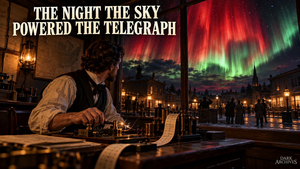 Dark_Archives0's tweet photo. On the morning of September 1, 1859, an English astronomer named Richard Carrington was sketching sunspots when two blinding patches of white light flared up on the sun. They faded after about five minutes, and he barely knew what he'd seen. Less than a day later, the whole planet found out. ☀️

Auroras lit up skies as far south as the Caribbean, and in some places the glow was bright enough to read a newspaper at night. Telegraph lines went haywire, with sparks jumping out of the equipment. In one famous case, operators in Boston and Portland unplugged their batteries and just kept sending messages using the electricity coming down from the sky.

It's still considered the biggest solar storm ever recorded, and scientists say a repeat today could knock out power grids and GPS. Back then, all it did was mess with the telegraph.

#CarringtonEvent #SolarStorm #SpaceWeather