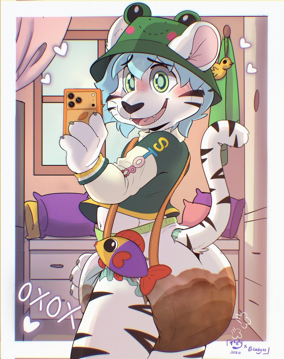 DorkyTiggy69's tweet photo. Smile for the camera.  Then maybe ill get that diaper change. 

🎨: @Terrytigon 

Thank you very much hun. 💚 https://t.co/n8aHzuaX2d