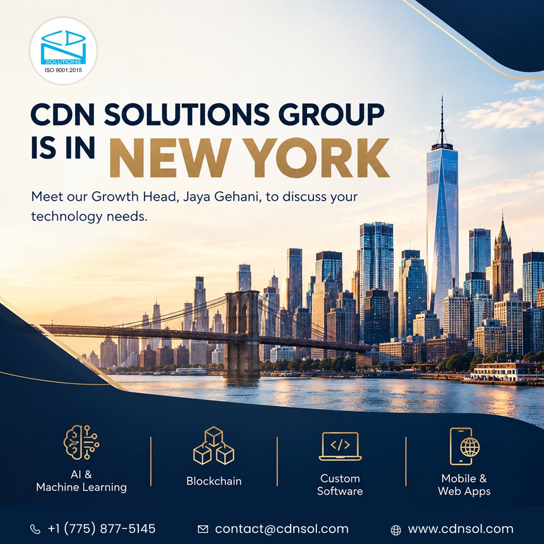 cdnsolutions's tweet photo. We are in New York. Meet Jaya Gehani to discuss AI/ML, Blockchain, and Custom Software. DM us.
https://t.co/BBrp6SO8no
 #NewYork #CDNSolutions https://t.co/4UA6RP8u14