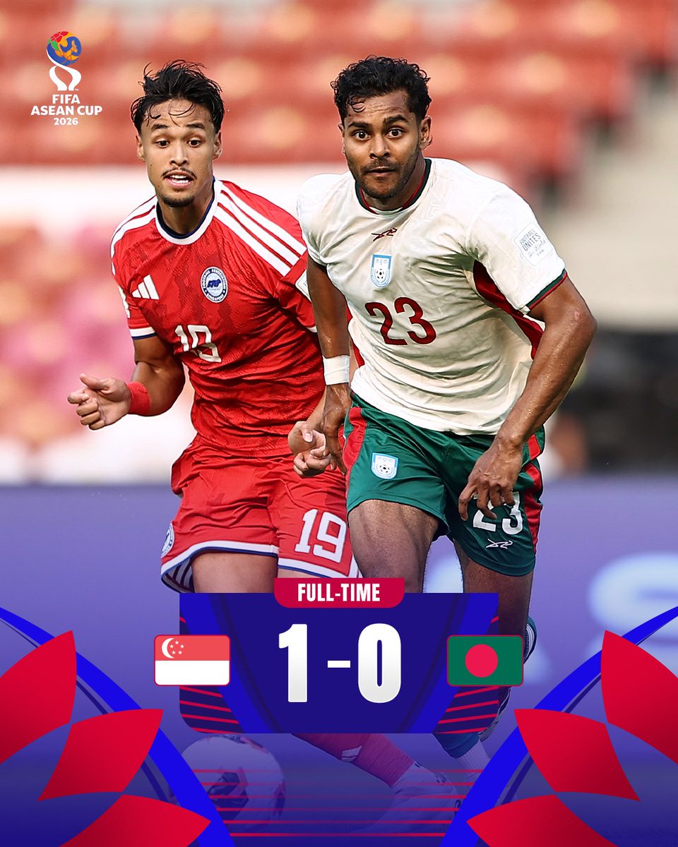 afcasiancup's tweet photo. 𝗙𝗧 | 🇸🇬 Singapore 1️⃣-0️⃣ Bangladesh 🇧🇩

Singapore get their first win of their #FIFAASEANCup campaign in Group A! https://t.co/LyXpatRdFv