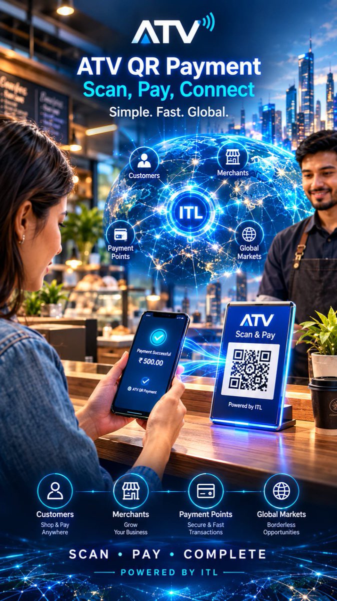 BPithani21997's tweet photo. Scan. Pay. Connect. — powered by ITL.
Payments made simple, fast, and global.
Connecting customers and merchants through one network.
From a simple QR scan to a seamless digital payment.
ATV QR Payment brings real-world commerce closer to Web3.
#InterLink #ITLG #ITL https://t.co/1ybLeXnmjy