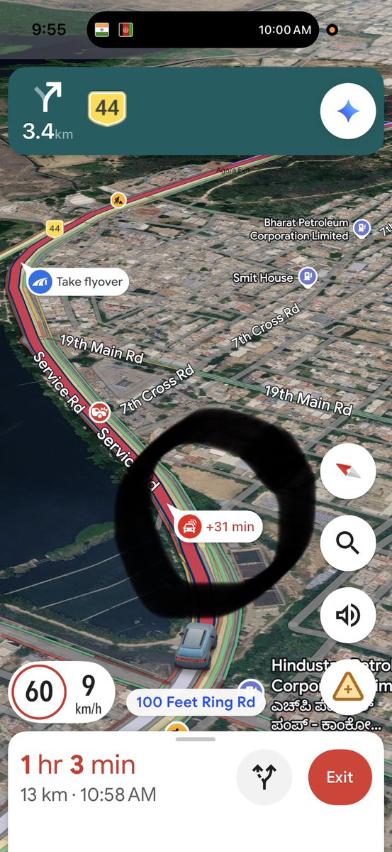 arunkmurthy's tweet photo. 2.5 hrs to reach office! +21 and then suddenly +31 mins! Officials sitting in offices by delaying or not monitoring the issues on road should be held accountable. Look at the silk board service road one lane unusable!! 
@ChristinMP_ @Tejasvi_Surya @sumanthchandar @krishna_twiing https://t.co/B7ydZcGiAP