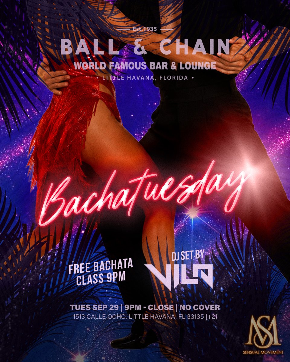 BallAndChainBar's tweet photo. TODAY: #LiveMusic NOW to 6 p.m., #HappyHour 4 to 7, #LiveJazz 6 to 9, then #MamboMondays with DJ Ivan + a FREE #SalsaClass &amp; #BachataClass, 9

TOMORROW: #Bachatuesday includes DJ Vila + a FREE #BachataLesson

#supportlocal https://t.co/z7b3b6bbPx
🍍💚 https://t.co/xF2N6UP3FP