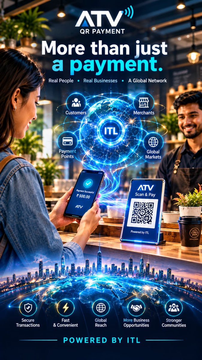 BPithani21997's tweet photo. More than just a payment — it’s a connected ecosystem.
Scan today. Connect to a global network.
Real people. Real businesses. Real-world utility.
Connecting customers, merchants, and payment points.
Fast, seamless payments powered by ITL.
#InterLink #ITLG #ITL https://t.co/FkPYCbry3V