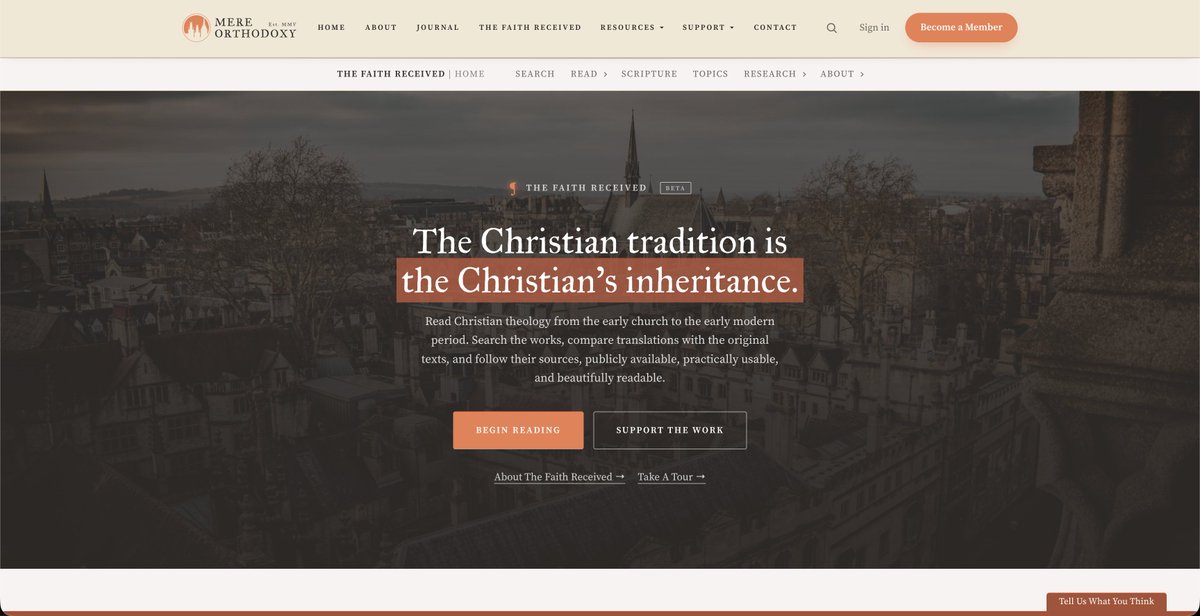 mereorthodoxy's tweet photo. Today we're releasing a brand new resource called The Faith Received.

It's a massive online library and research tool featuring nearly 20,000 primary sources across church history.

You can see it here: https://t.co/tfskxPHgw3

And read about it here: https://t.co/tTWO55i4LP https://t.co/kGFmgALLqR