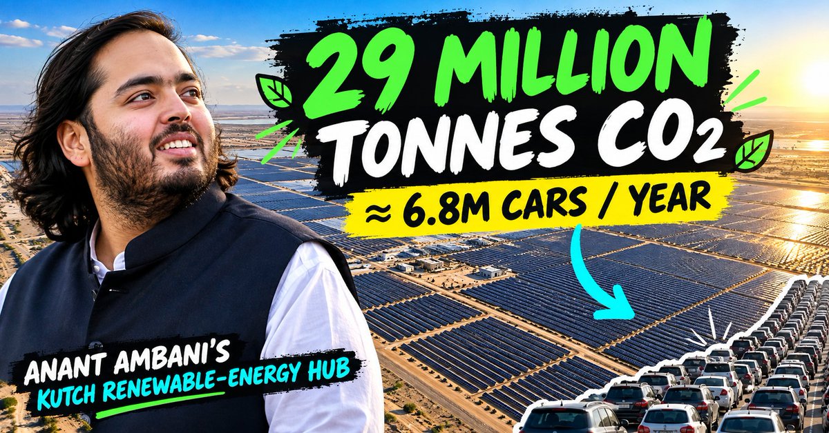 ManjimaSen3149's tweet photo. #29MtCO2Avoidance 
 Didn't expect one family project to match the carbon footprint of millions of vehicles. Kutch's clean energy push by Anant is genuinely game-changing stuff 🌍 https://t.co/AcvFFjOSIZ