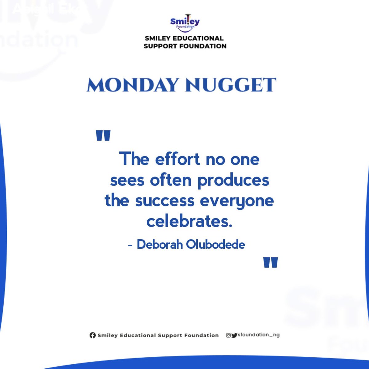 Sfoundation_ng's tweet photo. Success doesn't just happen. It is built in the quiet, unseen moments who choose action over comfort.

Keep serving. Keep showing up. Your impact will speak. 
.
.
. 
#MondayNugget
 #SmileyFoundation
#HappyNewWeek https://t.co/tpuZqmWfko