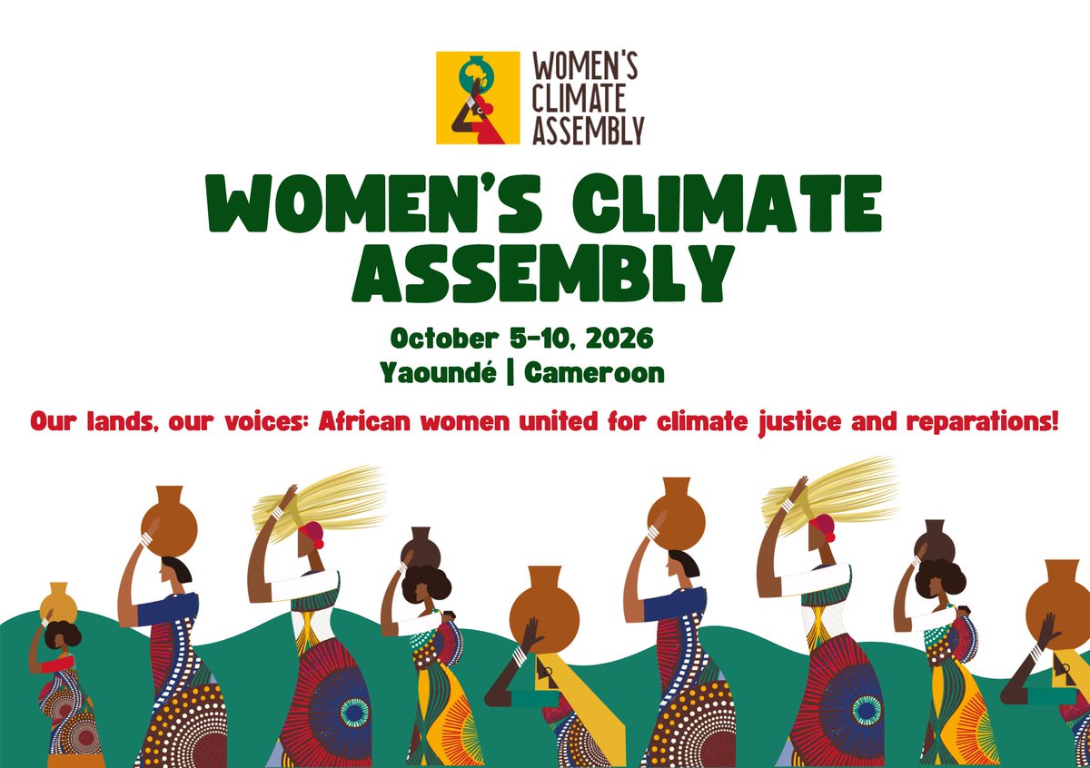 WoMin_Africa's tweet photo. π’πFrom 5β8 October 2026, 75+ women from across West & Central Africa will gather in YaoundΓ©, Cameroon for the fourth WCA! Follow here for regular updates from the assembly.
#AfricanWomen4ClimateJustice
#ClimateJusticeNow! https://t.co/2bDJEnkm1j