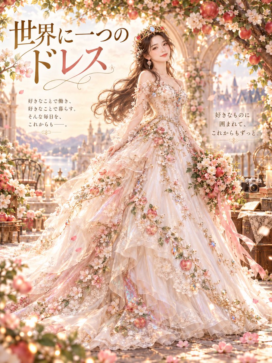 Shibata_maro's tweet photo. 世界に一つだけのドレスを作ってくれたのはいいんだけど…🥺

え？…りんご??…ドレスに？
…ChatGPT監査官？…どうした??😂🍎

#ChatGPT #AIと遊ぶ #AI画像 #AIイラスト #りんご農園 https://t.co/0GwklALuyj