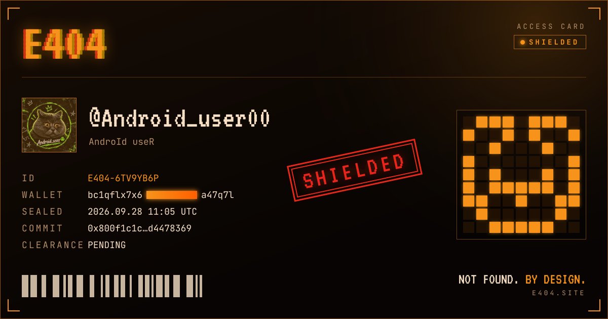 Android_user00's tweet photo. access sealed.

> state: SHIELDED
> id: E404-6TV9YB6P

some things aren't meant to be found. @error404ord https://t.co/SDOqhQsU8H https://t.co/1HoyLU4Zfd