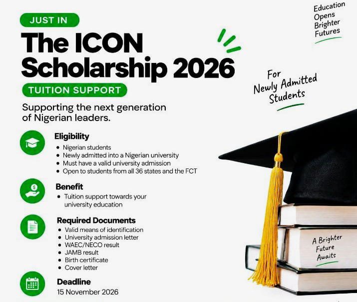 _Mencito's tweet photo. ICON Schol@rship Progr@m 2026 N0w 0PEN

Tuit!on support for newly admitted Nigerian university students.

El!gibility:
— Nigerian student
— Newly admitted into a Nigerian university
— Must have a valid university admission
— Open to students from all 36 states and the FCT https://t.co/JhBng2adl6
