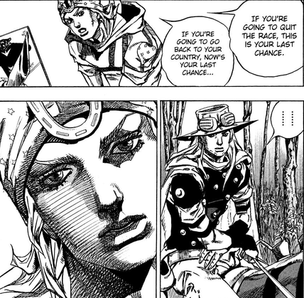 467Doggo's tweet photo. One of the funniest panels in steel ball run, had to mog gyro to show he was serious https://t.co/m8pVkbV9AO