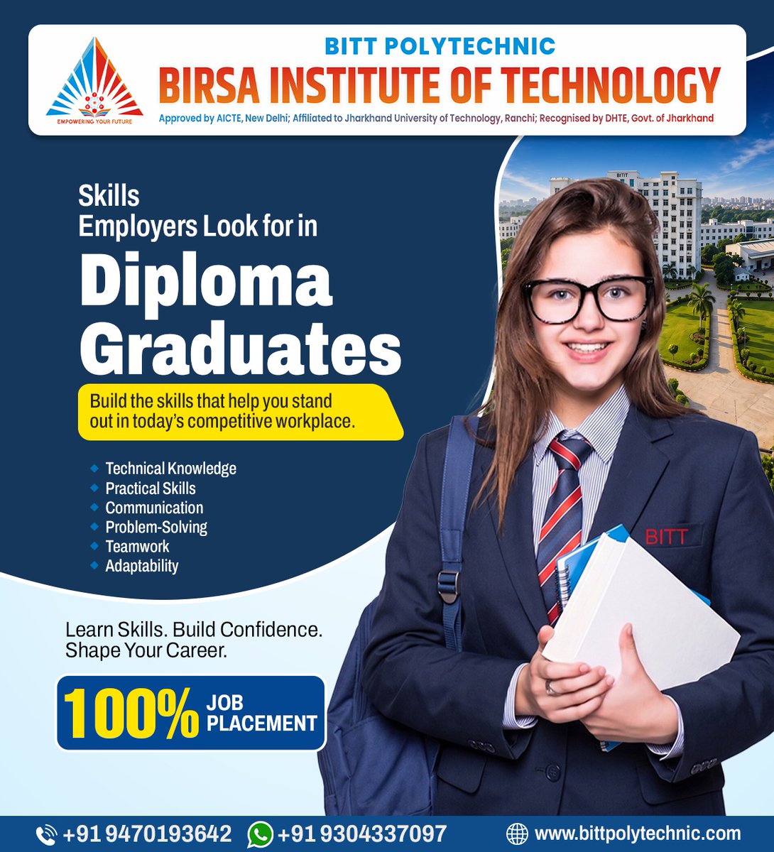 bittpp1's tweet photo. Build Skills. Build Confidence. Build Your Career! π
π +91 94701 93642 | +91 93043 37097
π https://t.co/J1dygBgnD7
#BITTPolytechnic #BirsaInstituteOfTechnology #Diploma #Polytechnic #SkillDevelopment #CareerReady #TechnicalEducation #Jharkhand #StudentSuccess #Placement https://t.co/IhyD4vt9cy
