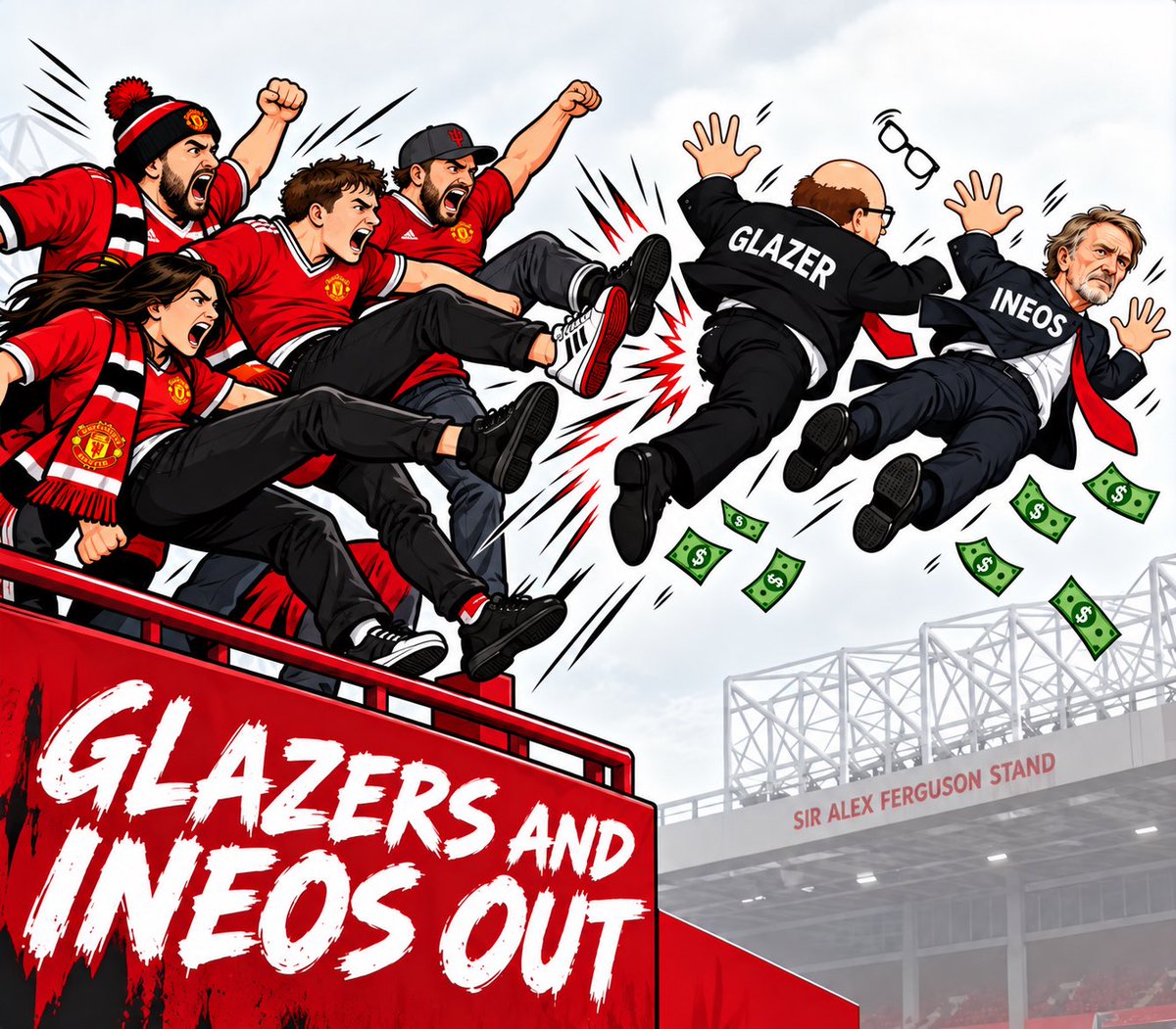 UtdMaI's tweet photo. This club belongs to the fans, not the billionaires treating it like their personal cash machine.

We’ve had enough of the debt, the excuses and the endless incompetence. Different owners but the same problem. 

GLAZERS & INEOS OUT. 
We’re not stopping until we get our Manchester United back.