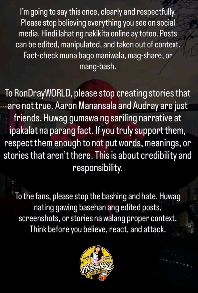 badengkaydeng's tweet photo. To all people who keep on judging her , please know that hindi po totoo lahat ng post ni " RONDRAYWORLD" na account. She's been quite about this pero sobra na kasi , ang lala mag edit at mag spread ng false info . HUWAG PO SANA TAYO AGAD MANIWALA AT MANGHUSGA AGAD . https://t.co/bVrsxL6ulI